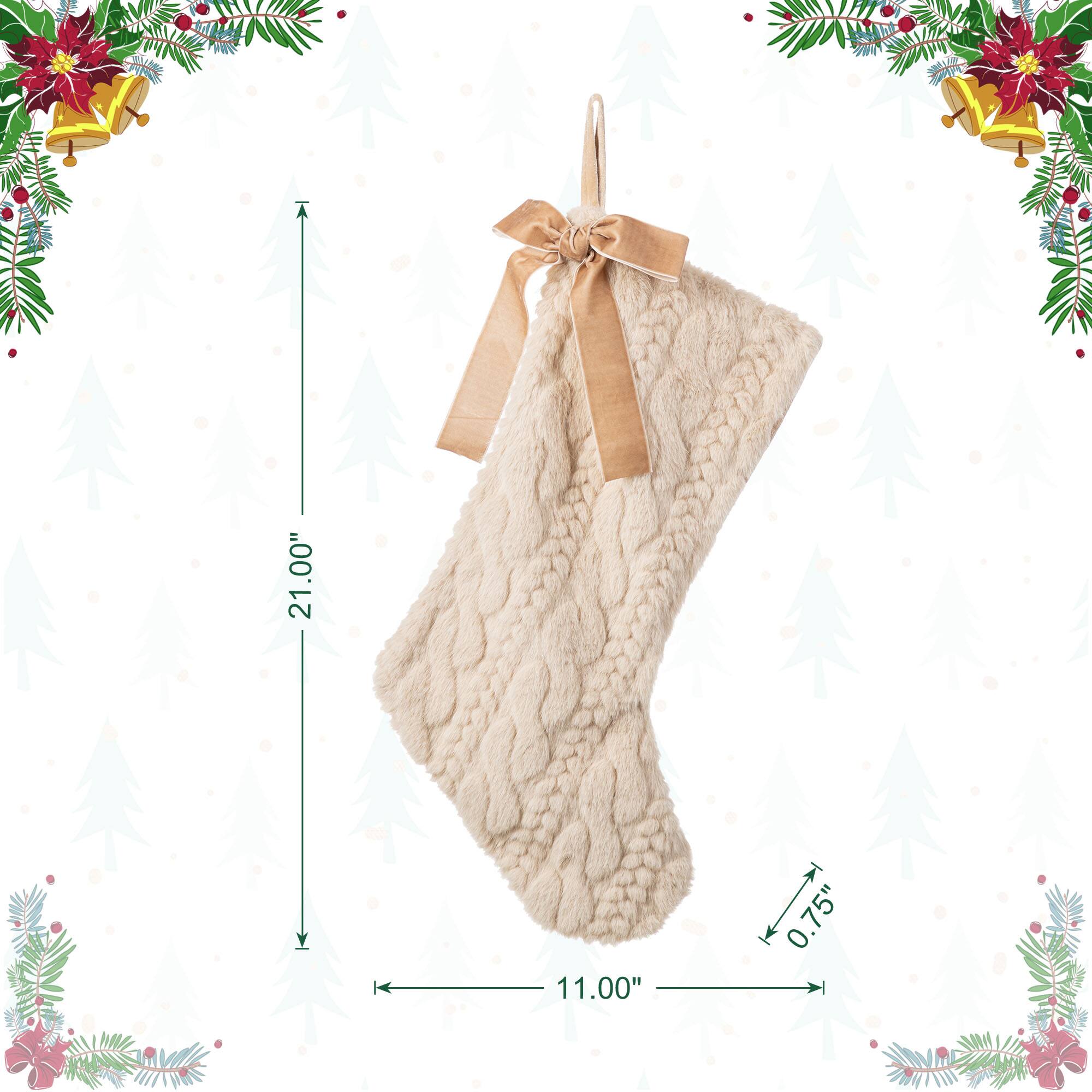 Glitzhome® 21"L Milk Coffee Twisted Faux Marten Fur Christmas Stocking with Bow